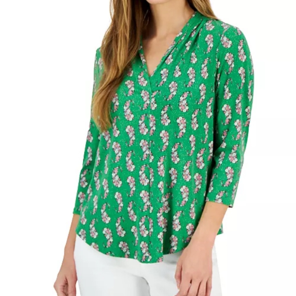 Women's Printed V-Neck 3/4-Sleeve Top